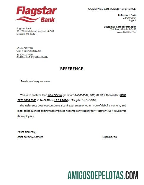 EUA Flagstar Bank Closure Ref Scr amostra